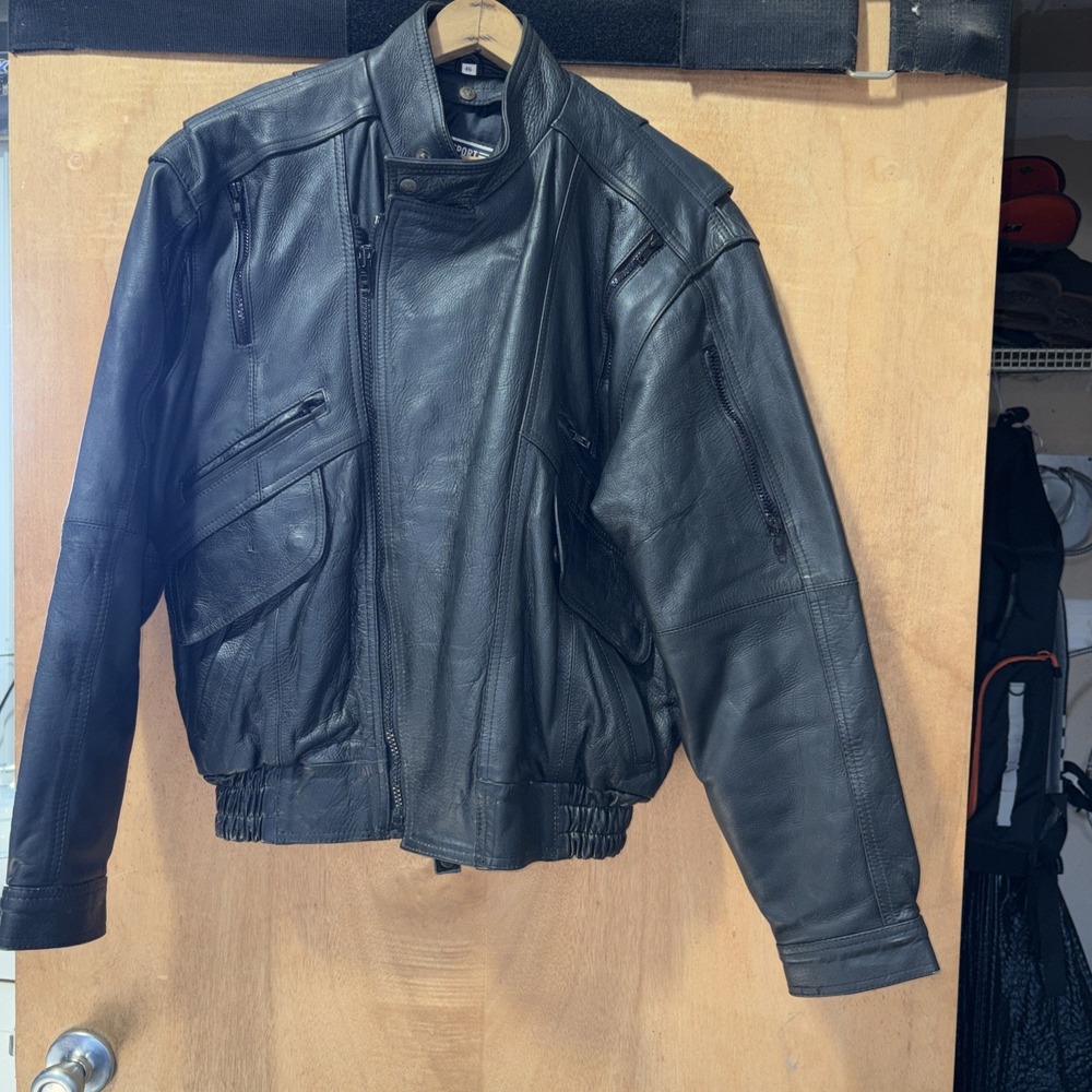 Pro-sport Men's Leather Biker Jacket with Removable Insulate Liner‎ Black 46